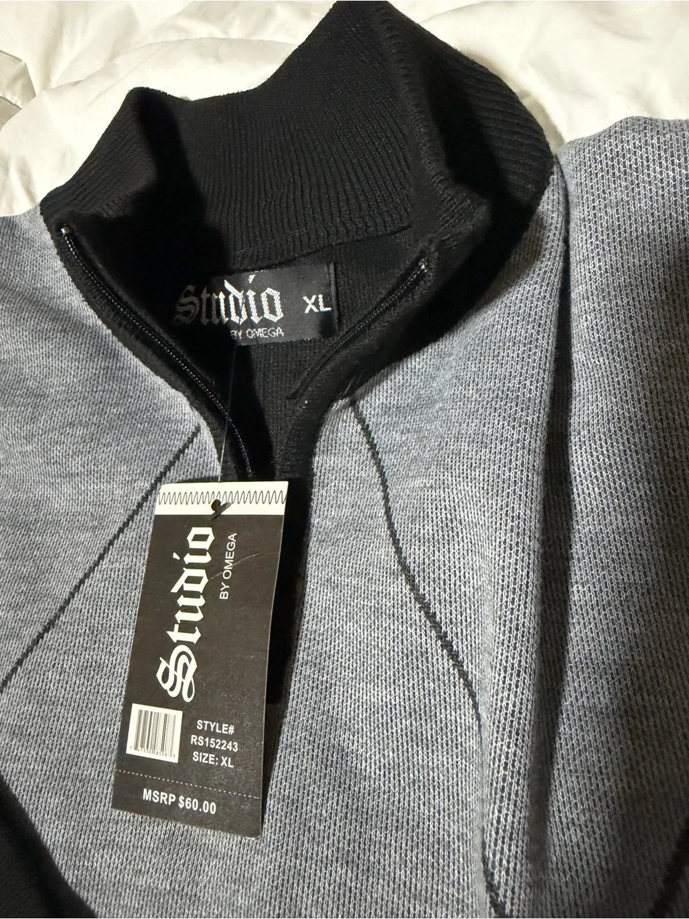 Omega Men’s Black and Gray Argyle Turtleneck Sweater